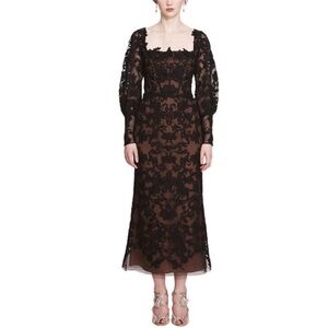 MARCHESA NOTTE Long-Sleeve Corded Lace Dress NEW